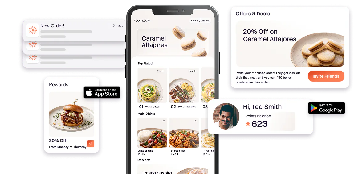 Eatsy Orders branded restaurant mobile app for iOS and Android