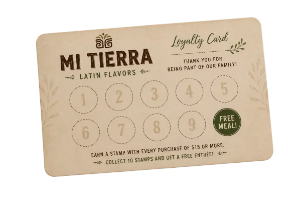 Paper loyalty punch card for a restaurant rewards program